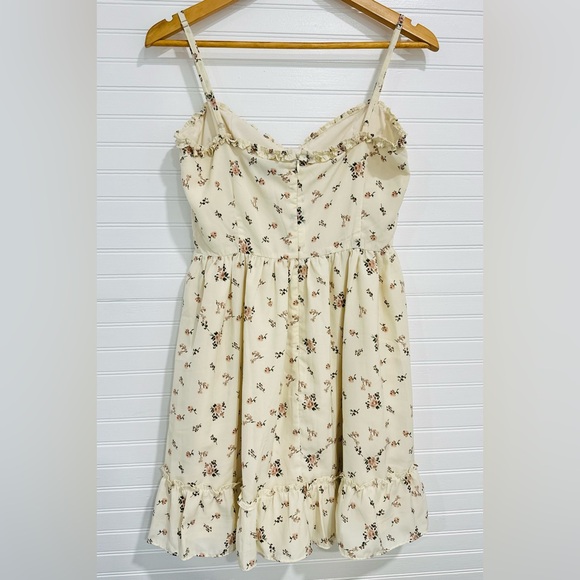 Lulus Romantic Muse Cream Floral Print Tie-Front Ruffled Mini Dress - Small - Picture 7 of 10
